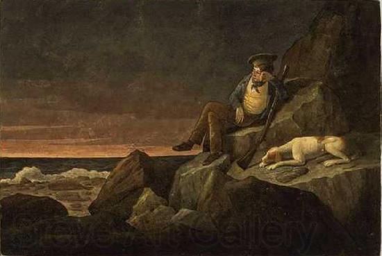 Augustus Earle Solitude, watching the horizon at sun set, in the hopes of seeing a vessel, Tristan de Acunha Norge oil painting art